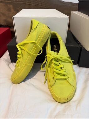Straye Neon Yellow Canvas Low-Top Sneakers - Vibrant Lace-Up Style SZ 6